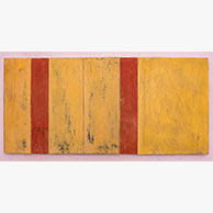 <em>Red Bands</em>, 2021, 24"x50.5"x2", pigmented lime plaster on poplar